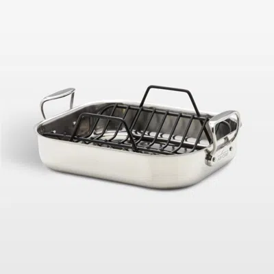 Crate & Barrel All-clad ® Small 11"x14" Stainless Steel Roasting Pan With Rack In Silver