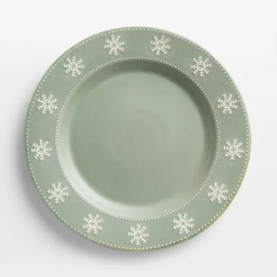 Crate & Barrel Alpine Snowflake Stoneware Dinner Plate In Green