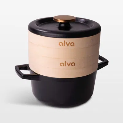 Crate & Barrel Alva Nori Cast Iron Cocotte Dutch Oven And Steamer Basket In Black