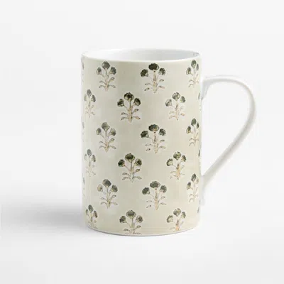 Crate & Barrel Amara 12.75-oz. Natural Floral Block Print Mug In Lt Brown