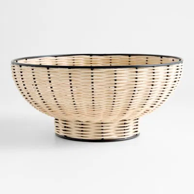 Crate & Barrel Amira Black And Wicker 12" Pedestal Bowl In Multi