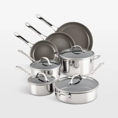 Crate & Barrel Anolon ® 11-piece Ceramic Nonstick Stainless Steel Cookware Set In Silver