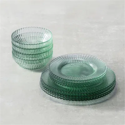 Crate & Barrel Archie Green Glass 12-piece Place Setting