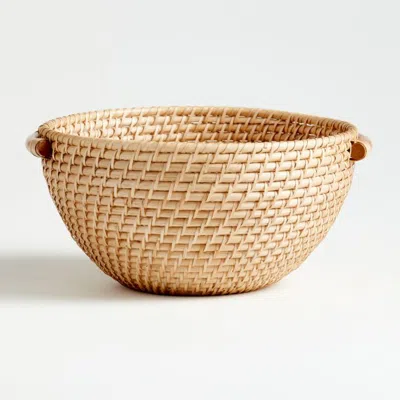 Crate & Barrel Artesia Natural Rattan Bowl With Handles In Brown