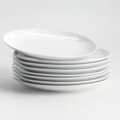 Crate & Barrel Aspen Porcelain Coupe Dinner Plates, Set Of 8 In White