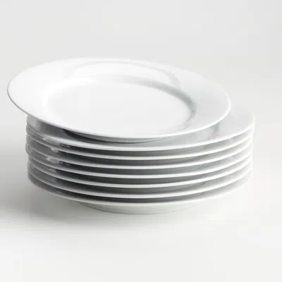 Crate & Barrel Aspen Rimmed Porcelain Dinner Plates, Set Of 8 In White