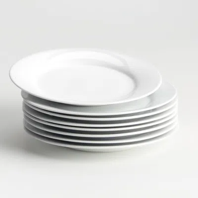 Crate & Barrel Aspen Rimmed Porcelain Salad Plates, Set Of 8 In White