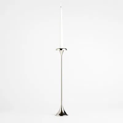 Crate & Barrel Aura Large Nickel Cast Brass Taper Candle Holder 18 By Daniel Humm In Silver