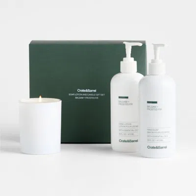 Crate & Barrel Balsam + Frosted Fir Hand Soap, Lotion & Candle 3-piece Kitchen Set In White
