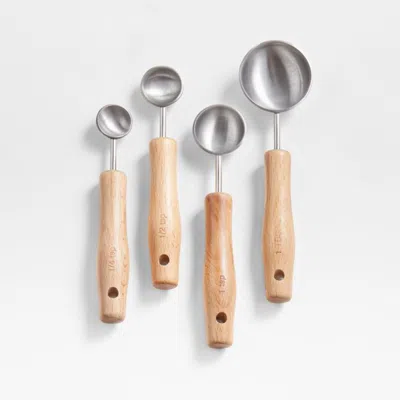 Crate & Barrel Beechwood And Stainless Steel Measuring Spoons In Neutral