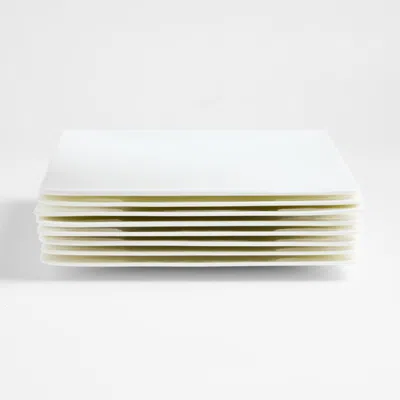 Crate & Barrel Bennett White Bone China Square Dinner Plates, Set Of 8