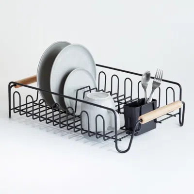 Crate & Barrel Black Dish Rack With Wood Handles