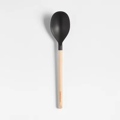 Crate & Barrel Black Silicone And Wood Deep Spoon