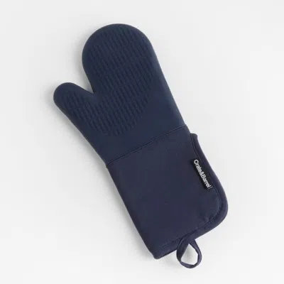 Crate & Barrel Blue Organic Cotton Oven Mitt With Silicone Grip