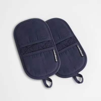 Crate & Barrel Blue Organic Cotton Pot Holders With Silicone Grip, Set Of 2