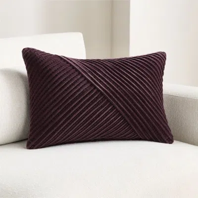 Crate & Barrel Bowen Ribbed Velvet 22"x15" Deep Burgundy Throw Pillow Cover With Feather Insert In Red