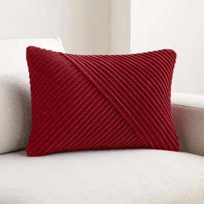 Crate & Barrel Bowen Ribbed Velvet 22"x15" Luminous Red Throw Pillow Cover