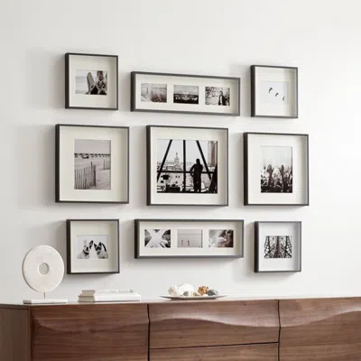 Crate & Barrel Brushed Black Picture Frame Gallery, Set Of 9 In Multi