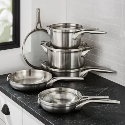 Crate & Barrel Calphalon ® Premier 10-piece Space-saving Stainless Steel Cookware Set In Silver