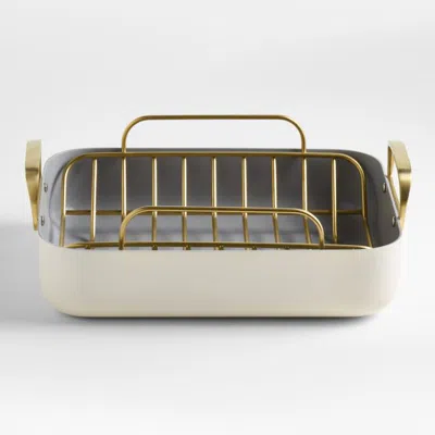 Crate & Barrel Caraway ® 16.5" Cream Ceramic Nonstick Roasting Pan With Rack In White