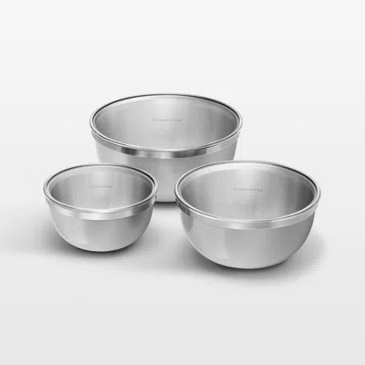 Crate & Barrel Caraway 6-piece Stainless Steel Grey Mixing Bowl Set With Glass Lids In Gray