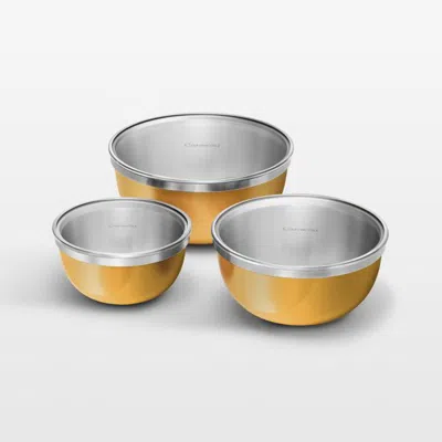 Crate & Barrel Caraway 6-piece Stainless Steel Marigold Mixing Bowl Set With Glass Lids In Yellow