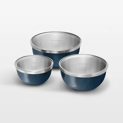 Crate & Barrel Caraway 6-piece Stainless Steel Navy Mixing Bowl Set With Glass Lids In Blue