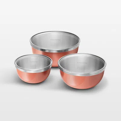 Crate & Barrel Caraway 6-piece Stainless Steel Perracotta Mixing Bowl Set With Glass Lids In Orange