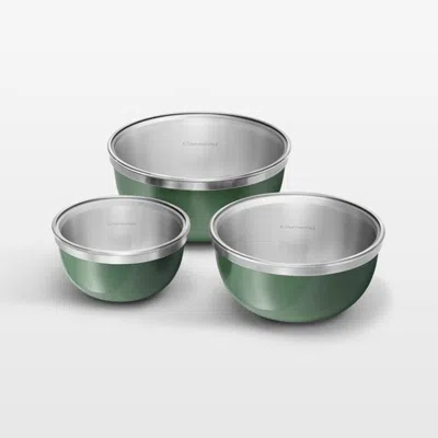 Crate & Barrel Caraway 6-piece Stainless Steel Sage Mixing Bowl Set With Glass Lids In Green
