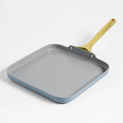 Crate & Barrel Caraway ® Blue Lagoon Ceramic Nonstick Square Griddle Pan With Gold Hardware
