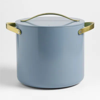 Crate & Barrel Caraway ® Cookware Plus Blue Lagoon Ceramic 12-qt. Stock Pot With Gold Hardware