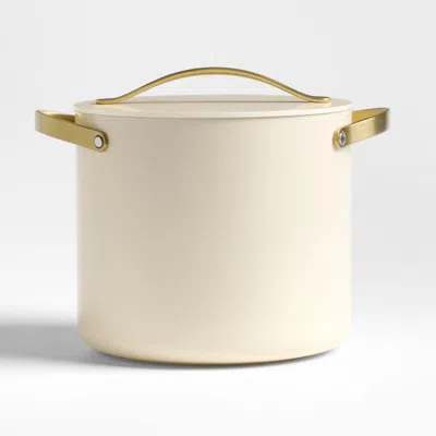 Crate & Barrel Caraway ® Cookware Plus Cream Ceramic 12-qt. Stock Pot With Gold Hardware In Neutral