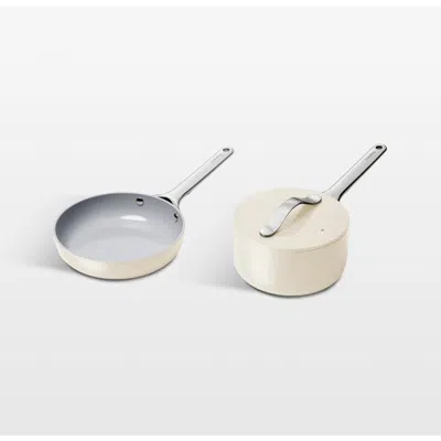 Crate & Barrel Caraway ® Cream Ceramic Nonstick Mini Fry Pan & Sauce Pan Cookware Duo In White