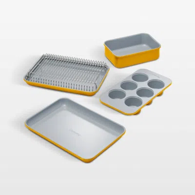 Crate & Barrel Caraway ® Marigold Ceramic Nonstick 5-piece Mini Bakeware Set With Storage Tray In Yellow