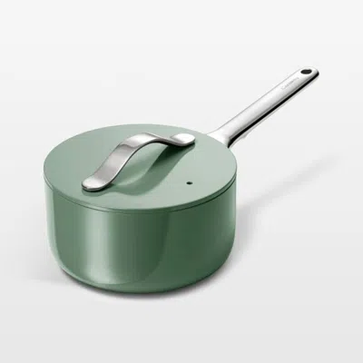 Crate & Barrel Caraway ® Sage 1.75-qt. Ceramic Nonstick Mini Saucepan In Green