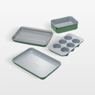 Crate & Barrel Caraway ® Sage Ceramic Nonstick 5-piece Mini Bakeware Set With Storage Tray In Green