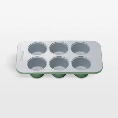 Crate & Barrel Caraway ® Sage Ceramic Nonstick 6-cup Muffin Pan In Green