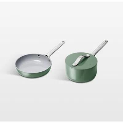 Crate & Barrel Caraway ® Sage Ceramic Nonstick Mini Fry Pan & Sauce Pan Cookware Duo In Green