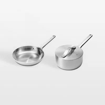Crate & Barrel Caraway ® Stainless Steel Mini Fry Pan And Stainless Steel Mini Saucepan Duo In Silver