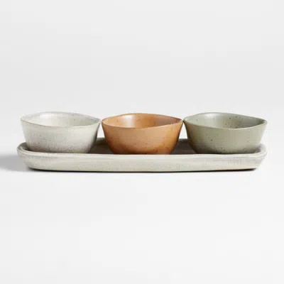 Crate & Barrel Carmel 3-part Ceramic Dip Bowl & Tray By Gaby Dalkin In Multi