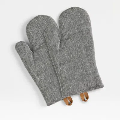 Crate & Barrel Chambray Organic Cotton Oven Mitts, Set Of 2 In Grey