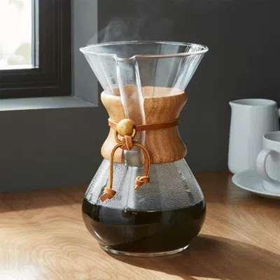 Crate & Barrel Chemex ® 6-cup Glass Pour-over Coffee Maker With Natural Wood Collar In Gray