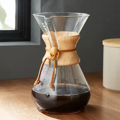Crate & Barrel Chemex ® 8-cup Glass Pour-over Coffee Maker With Natural Wood Collar In Gray