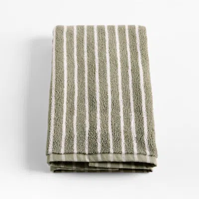 Crate & Barrel Classic Organic Turkish Cotton Shadow Sage And Pampas Ivory Stripe Hand Towel In Multi