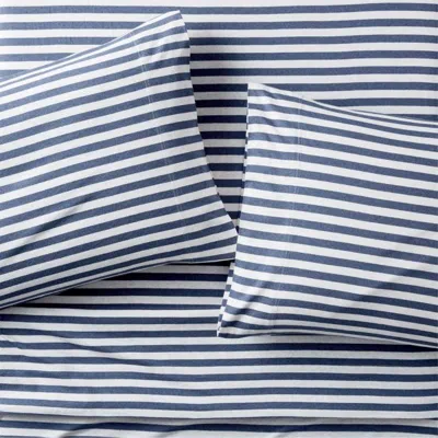 Crate & Barrel Comfy Tee Blue Stripe 100% Organic Cotton Jersey Kids Queen Sheet Set
