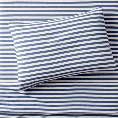 Crate & Barrel Comfy Tee Blue Stripe 100% Organic Cotton Jersey Kids Twin Sheet Set