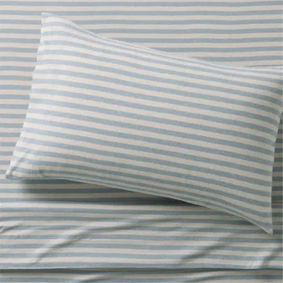 Crate & Barrel Comfy Tee Sky Blue Stripe 100% Organic Cotton Jersey Kids Twin Sheet Set