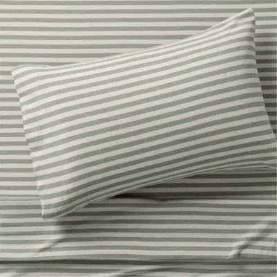 Crate & Barrel Comfy Tee Verte Green Stripe 100% Organic Cotton Jersey Kids Twin Sheet Set