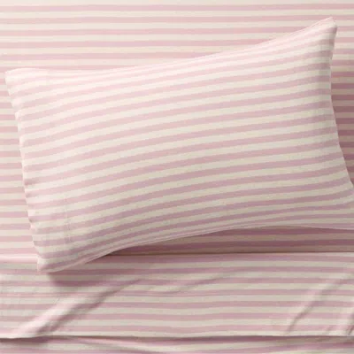 Crate & Barrel Comfy Tee Wildflower Purple Stripe 100% Organic Cotton Jersey Kids Twin Sheet Set In Pink
