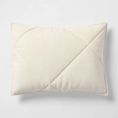 Crate & Barrel Cotton Crinkle Matelasse Calm Beige Standard Bed Pillow Sham In Pink